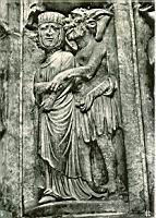 Chartres, Cathedrale, Portail sud, baie centrale, le Jugement Dernier, le Diable et une dame